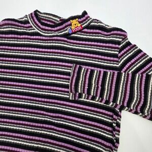 VINTAGE 90S WINNIE THE POOH MOCK NECK RIBBED SHIRT GIRLS LARGE STRIPED STRETCH